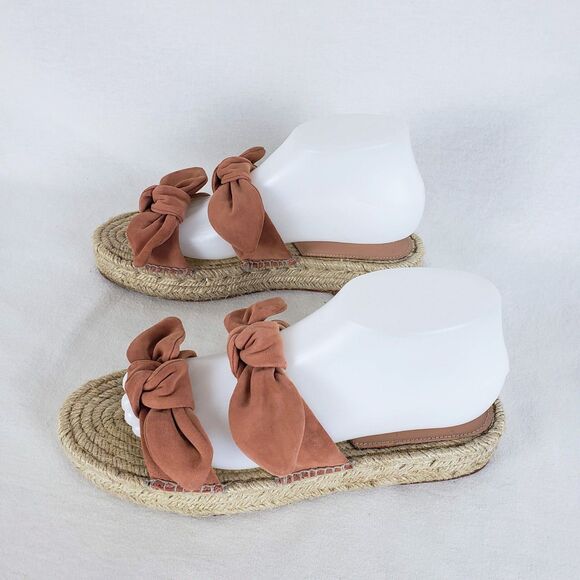 Loeffler Randall Espadrille Platform Slide Sandals Womens 38 Brown Suede Boho - Picture 3 of 12